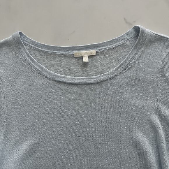 Lisa Todd Linen Sweater Blue Sz M Knit Top Long Sleeve Lace-Up Side Spring Chic - Picture 4 of 9